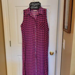 Key to My Heart Pink & Black Checked Sheer Dress Overlay Sleeveless Large